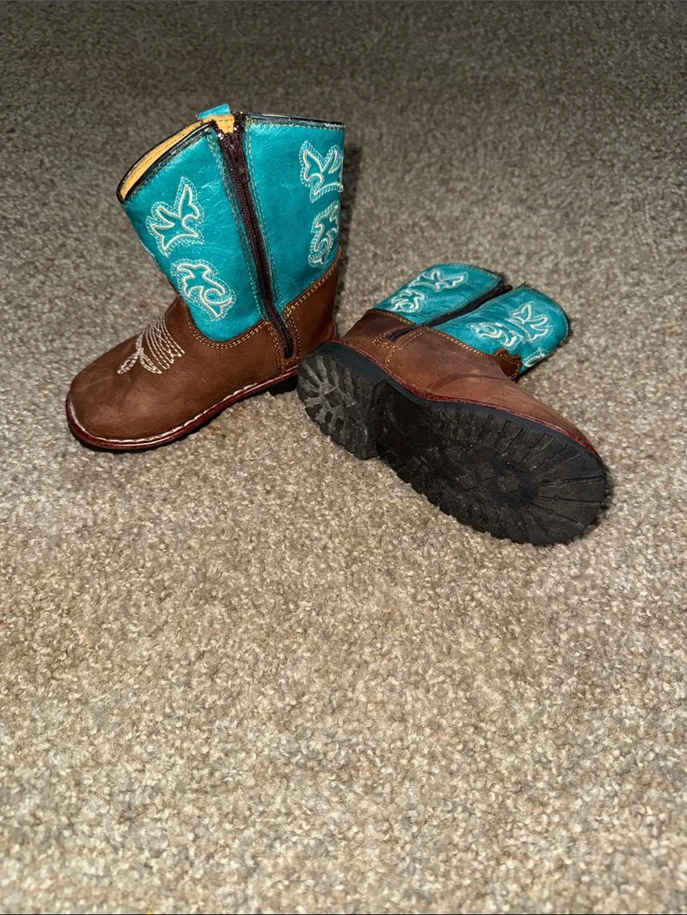 Brown & Turquoise Kids Cowboy Boots